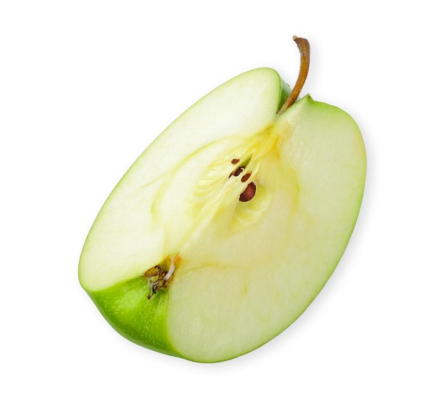 Sliced Green apple isolated on white background. apple clipping path