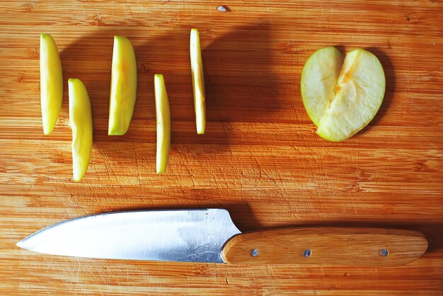 Sliced green apple on the table