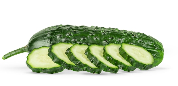 Sliced green cucumber isolated on white background with clipping path.