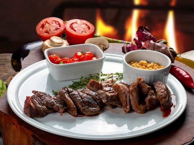 Sliced grilled steak served Picanha