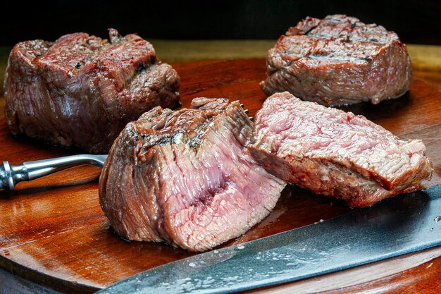 Sliced grilled steak served to the point