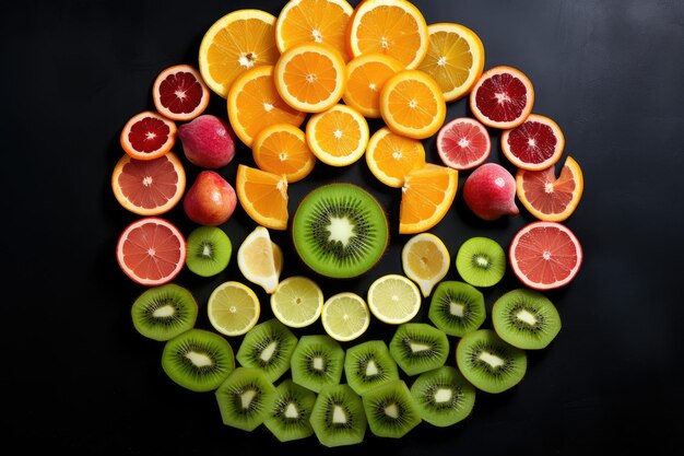 Photo sliced halves of different fruits simplistic idea