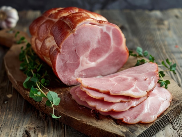 Photo a sliced ham on a cutting board