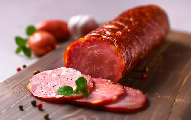 Photo a sliced ham on a wooden cutting board