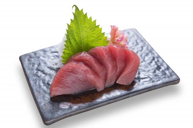 Sliced Japanese food tuna sashimi dinner meal isolated on white background