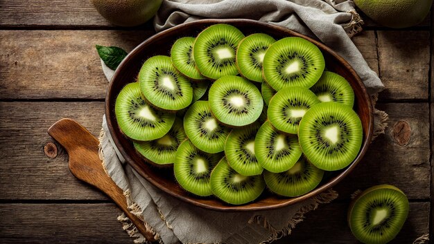 Sliced kiwi on the table