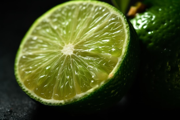 Sliced lime on a black background closeup