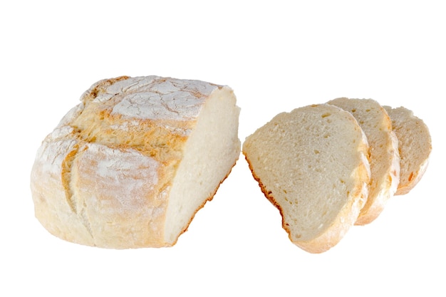 Sliced loaf of bread on a white background