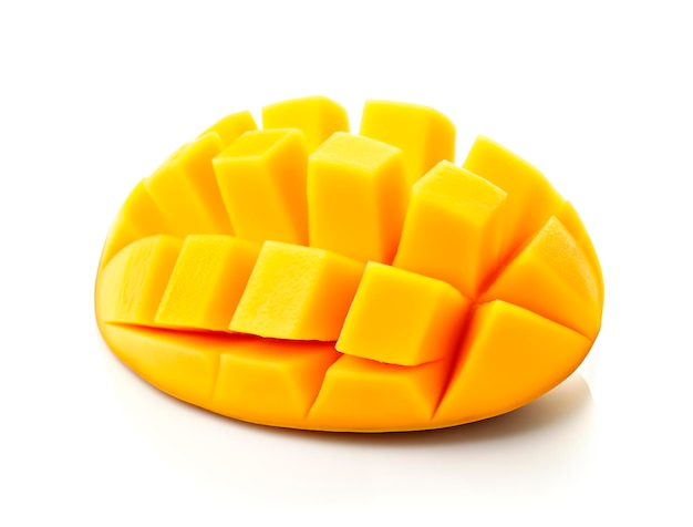 Foto frutto di mango affettato isolato su sfondo bianco ai generato