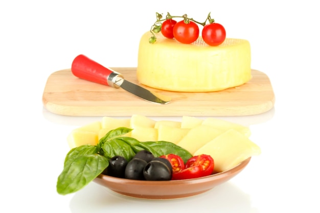 Sliced Mozzarella Cheese with Fruits in the Plate