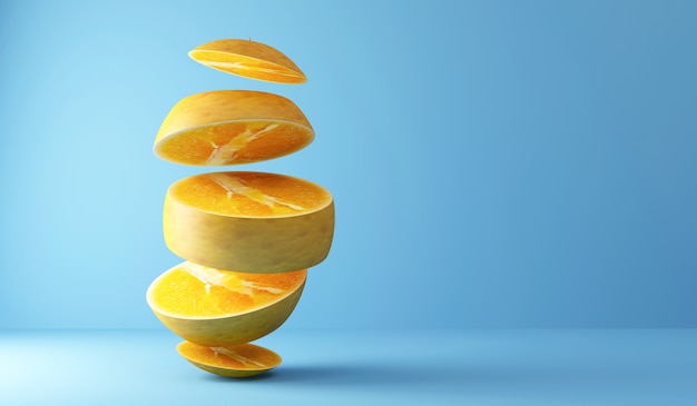 Sliced Orange Fruit on blue studio background