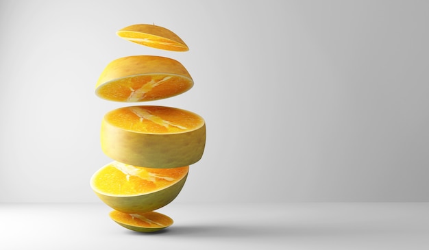 Sliced Orange Fruit on gray studio background