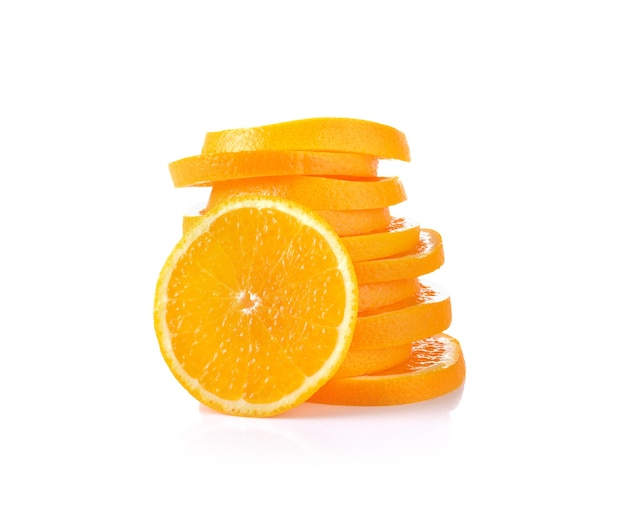 Sliced Orange fruit on white wall