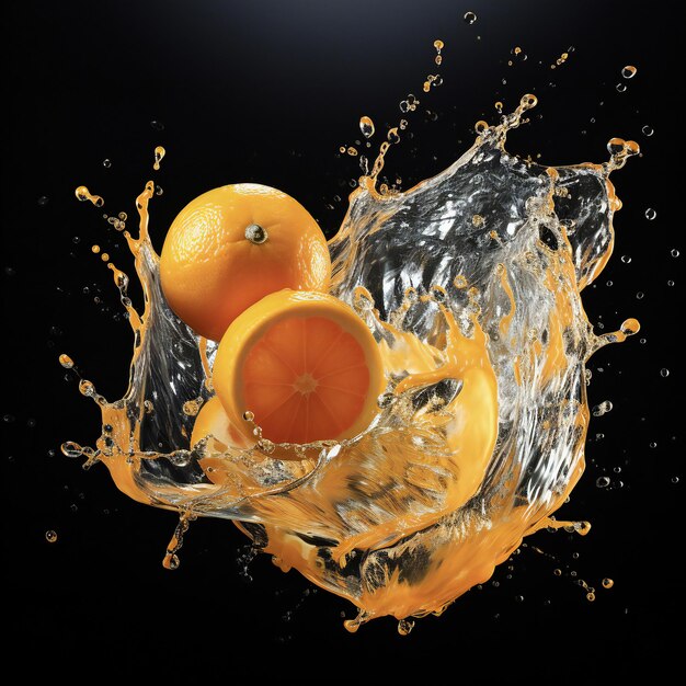 sliced orange in realistic water splash