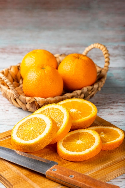 Sliced oranges on the table