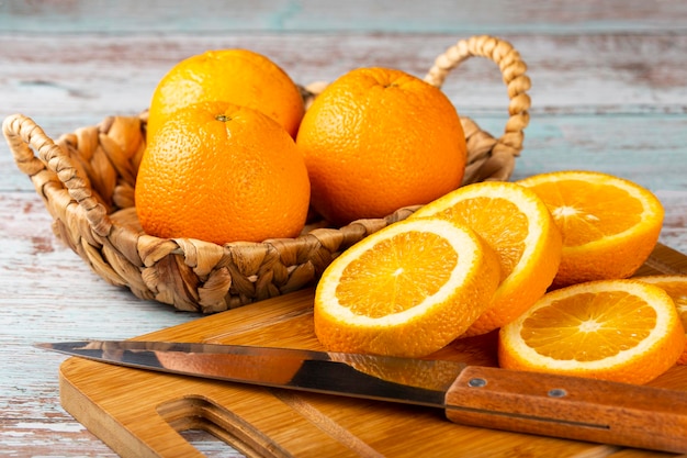 Sliced oranges on the table