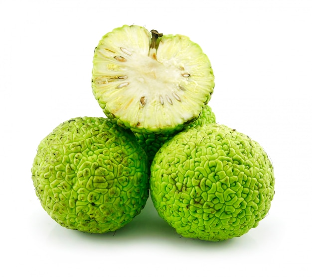 Sliced Osage Oranges (Maclura) Isolated on White