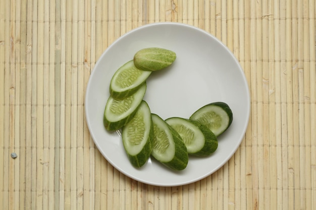 Sliced oval shape of fresh cucumber Cucumis sativus Top view