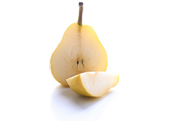 Sliced pear white background