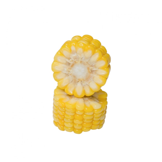 A sliced piece of yellow corn isolated on white 