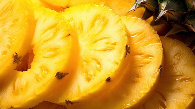 Sliced pineapple rings closeup