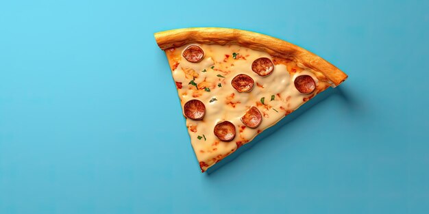Sliced pizza in cartoon style on blue background