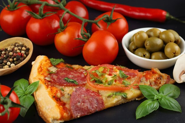 Sliced pizza with vegetables Pizza on the table