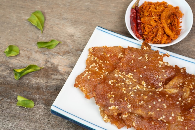 Sliced Pork Jerky also known as Bakkwa in the Hokkien.