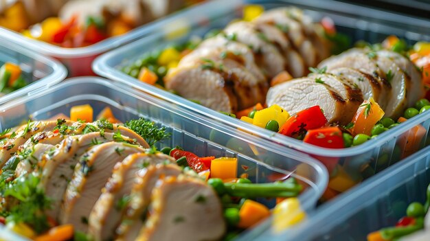 Photo sliced pork and mixed vegetables in bright meal prep containers for nutrition and convenience