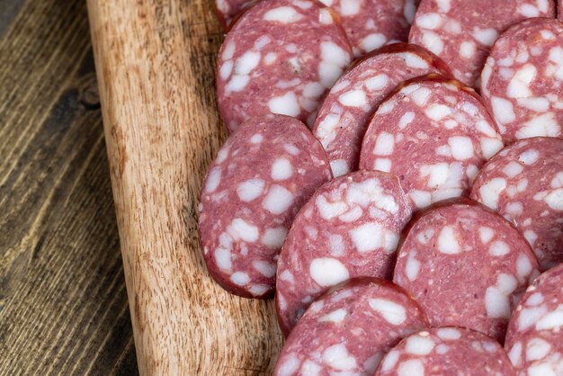 Sliced pork sausage with the addition of lard