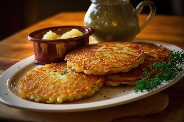 Sliced potato pancakes cooked in oil for lunch