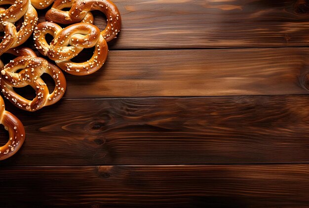 Sliced pretzels on wood background