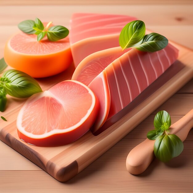 Sliced prosciutto on a wooden board