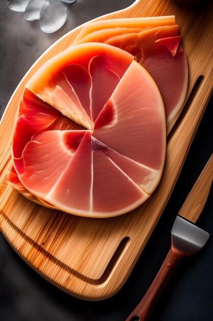 Sliced prosciutto on a wooden board