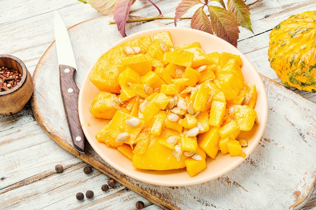 Sliced pumpkin on a plate