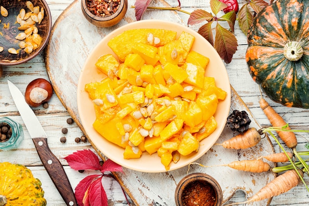 Sliced pumpkin on a plate