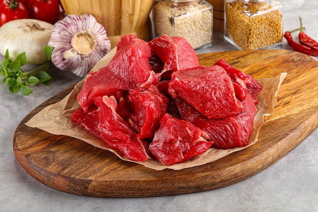 Sliced raw beef meat for cooking