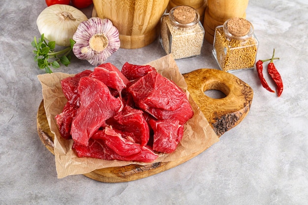 Sliced raw beef meat for cooking