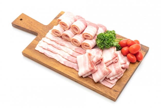 sliced raw pork bacon