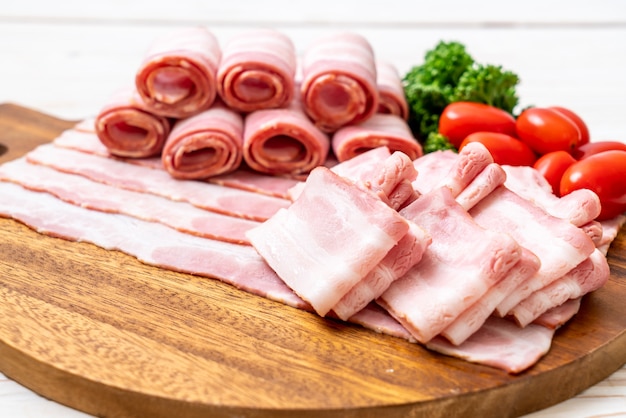 sliced raw pork bacon