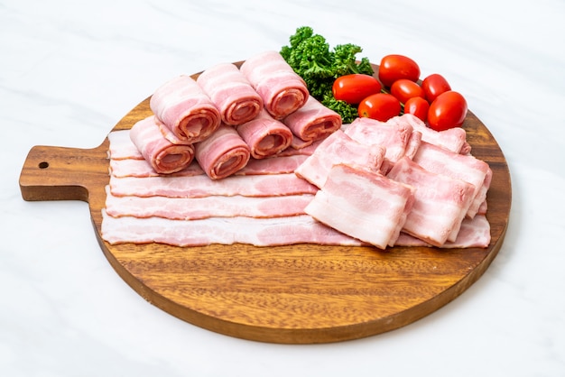 sliced raw pork bacon