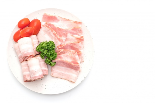 sliced raw pork bacon