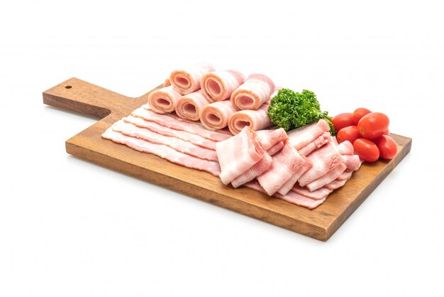 sliced raw pork bacon