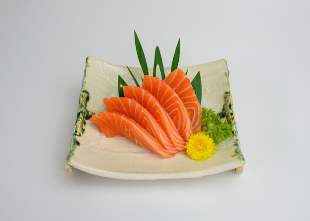 Sliced raw Salmon sashimi on plate