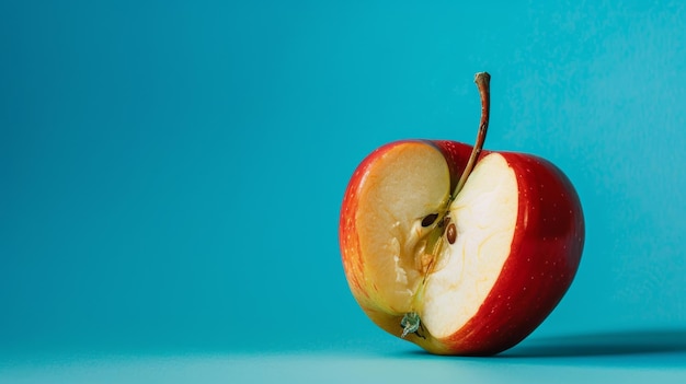 Sliced red apple on a blue background