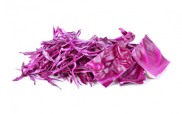 Sliced of red cabbage on white background