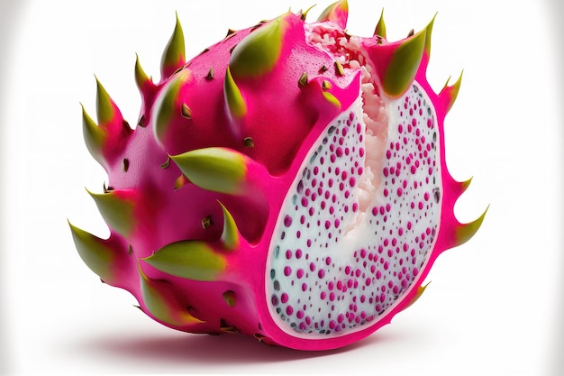 Sliced Red Dragonfruit or Pitaya over White Background by using a clipping path