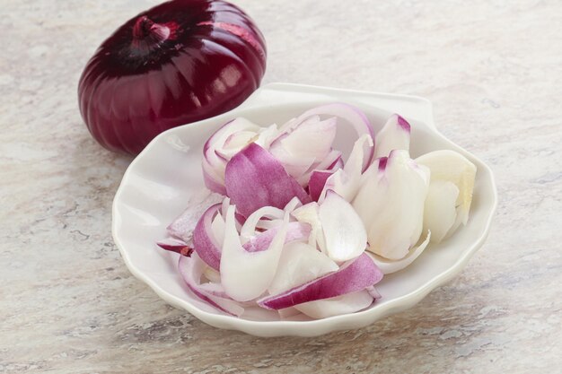 Sliced red onion in the bowl