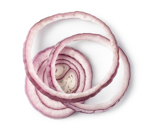 Sliced red onion ring on white background