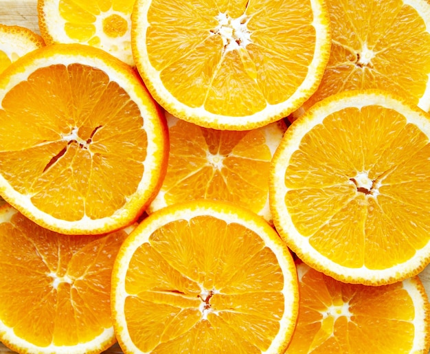 Sliced ripe orange, takes up the entire frame, top view